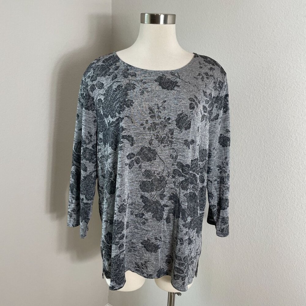 Easywear By Chicos‎ Womens XL Floral 3/4 Sleeve Tunic Top Stretch Shirt